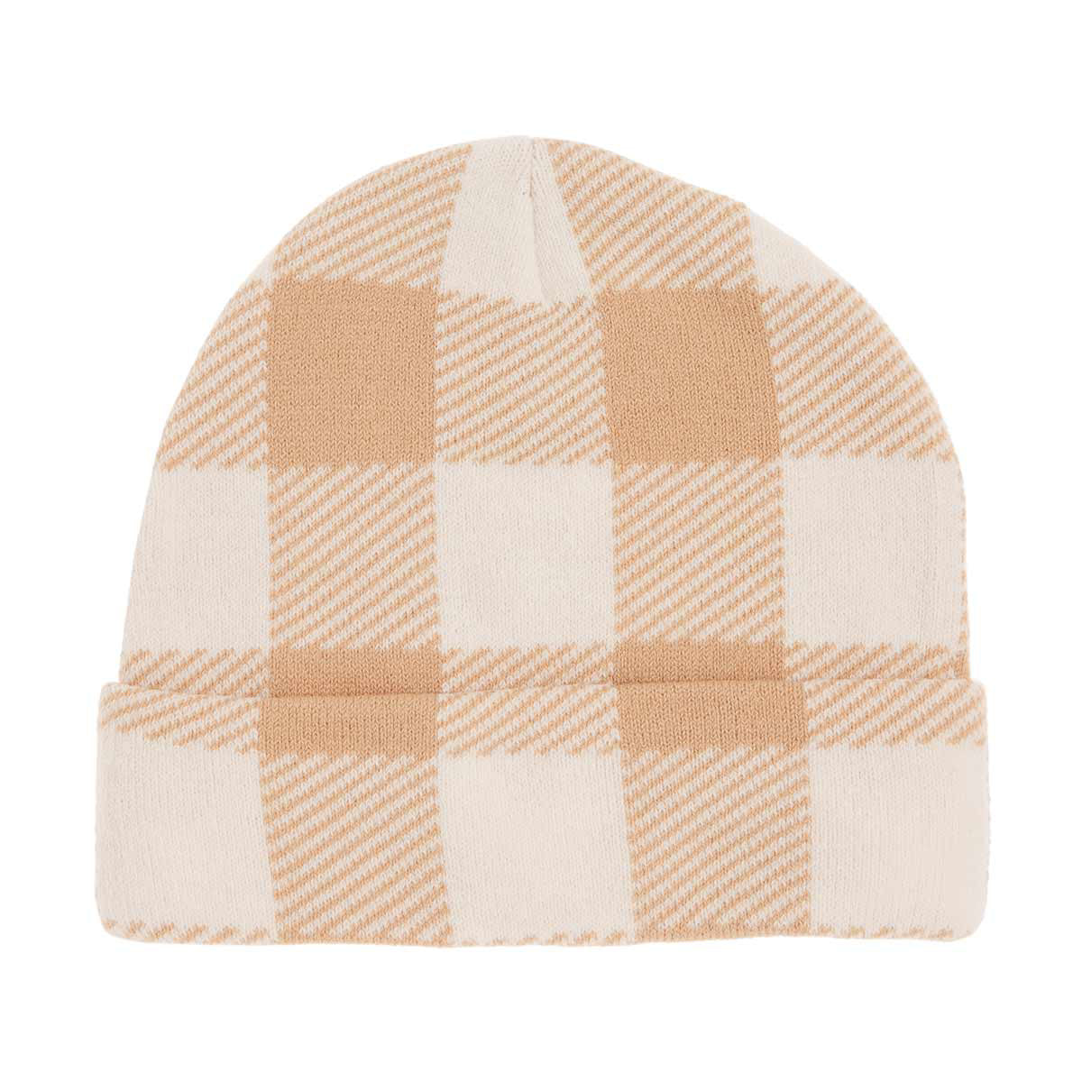 Printed Plaid Beanie with Cuff