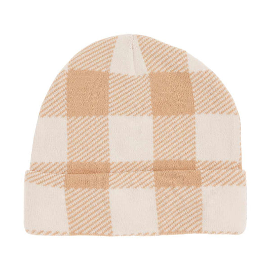 Printed Plaid Beanie with Cuff
