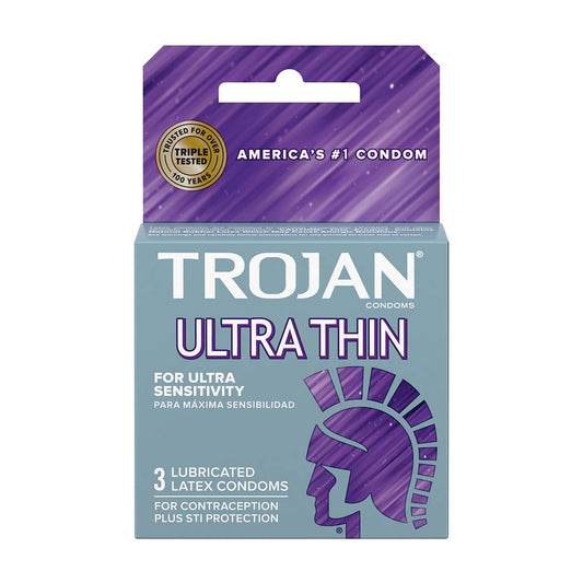 Trojan Ultra Thin Condoms, Lubricated Latex Condoms for Ultra Sensitivity, 3 ct