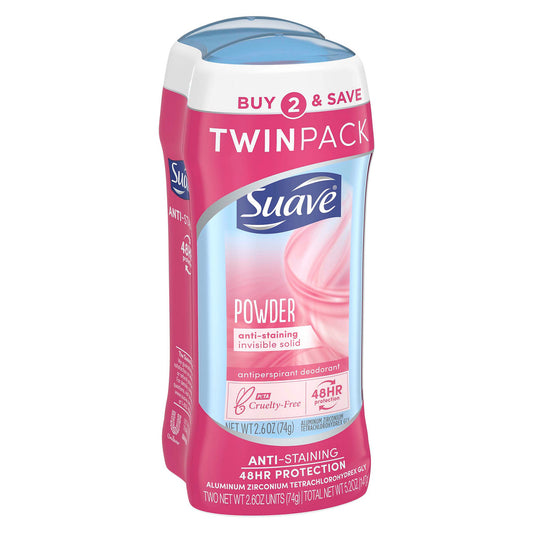 Suave Antiperspirant Deodorant, Powder Scent, 2.6 oz Each, 2 pk