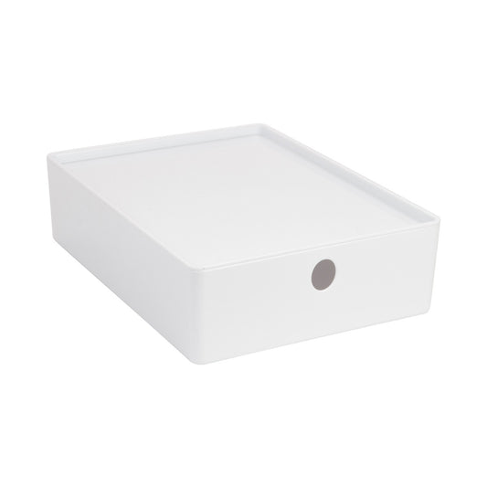 White Plastic Storage Box with Lid, Medium