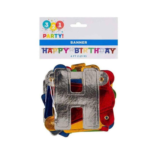321 Party! 4 ft Metallic Happy Birthday Banner