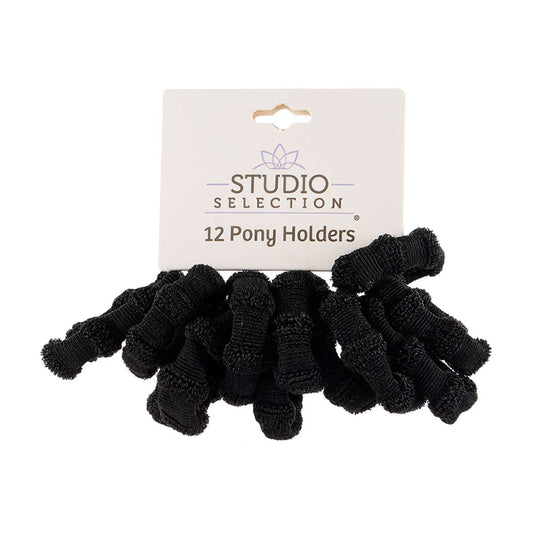 Studio Selection Pony Holders, Black Terry, 12 ct