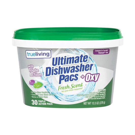 True Living Dishwasher Pacs + Oxy, Fresh Scent, 30 ct