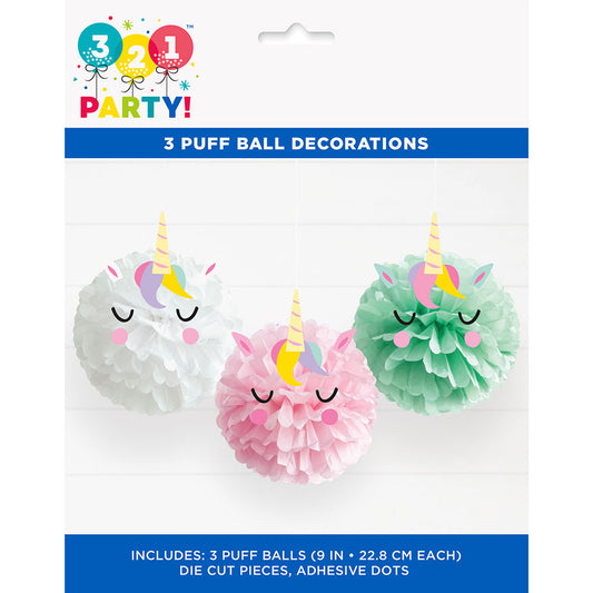321 Party! 9" Unicorn Tissue Paper Pom Poms, 3 ct