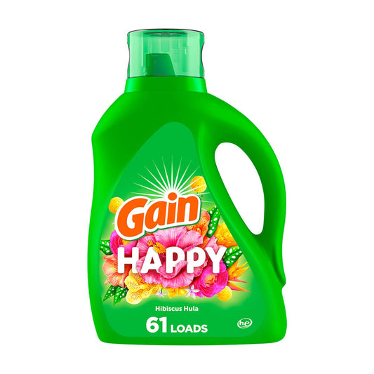 Gain Liquid Laundry Detergent, Happy, Hibiscus Hula, 88 fl oz, 61 loads, Laundry Detergent Liquid Soap, HE compatible