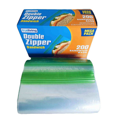 TrueLiving Double Zipper Sandwich Bags, 6.5 in x 5.9 in, 200 ct