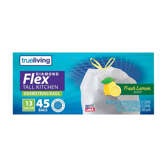 True Living Diamond Flex Lemon Drawstring Bags - 13 Gallon, 45 ct