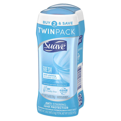 Suave Antiperspirant Deodorant, Fresh Scent, 2.6 oz Each, 2 pk