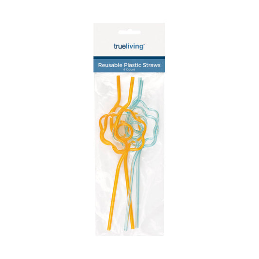 Assorted Orange & Teal Daisy Shaped Plastic Straws, 4 ct