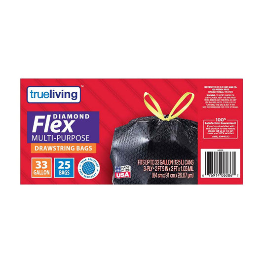 True Living Diamond Flex Multi-Purpose Drawstring Bags - 33 Gallon, 25 ct