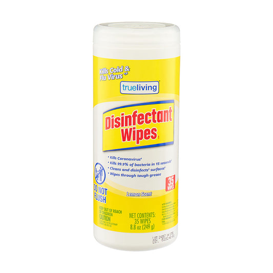 TrueLiving Disinfectant Wipes, Lemon Scent, 35 ct