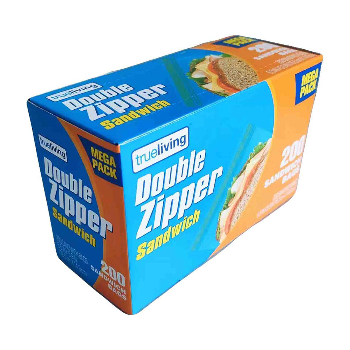 TrueLiving Double Zipper Sandwich Bags, 6.5 in x 5.9 in, 200 ct