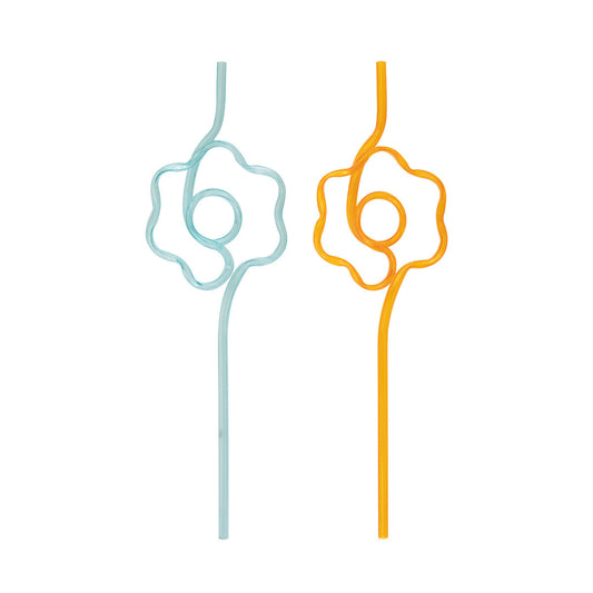 Assorted Orange & Teal Daisy Shaped Plastic Straws, 4 ct