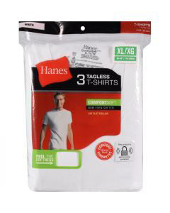 Hanes Men's Tagless White T-shirts, Extra Large, 3 pk