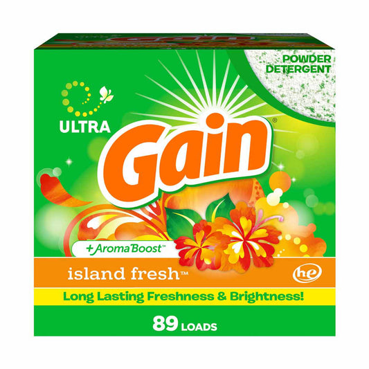 Gain Powder Laundry Detergent for Regular and HE Washers, Island Fresh Scent, 91 ounces 89 loads