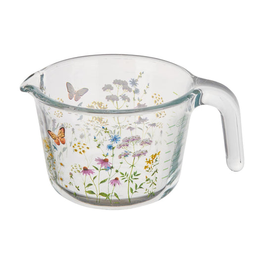 Stylish Floral Butterfly Glass Measuring Cup