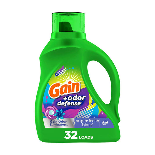 Gain Odor Defense Liquid Laundry Detergent, Super Fresh Blast Scent, 46 fl oz, 32 loads, 2 in 1, Laundry Detergent Liquid Soap, HE compatible