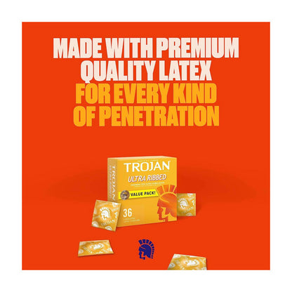 Trojan Ultra Ribbed Condoms, Lubricated Latex Condoms for Enhanced Stimulation, 3 ct