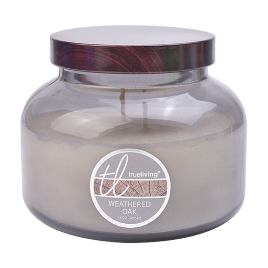 True Living Weathered Oak Fragranced Jar Candle, 15 oz