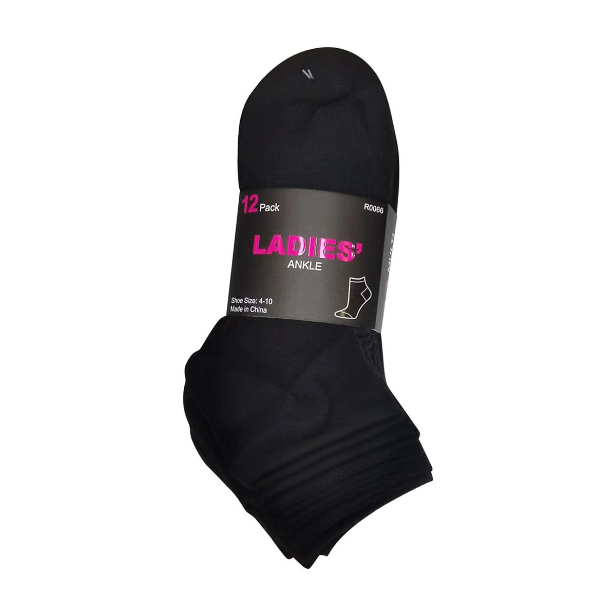 Ladies Black Ankle Socks, 12 ct