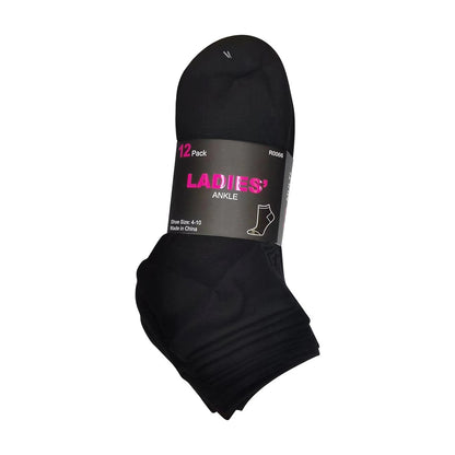 Ladies Black Ankle Socks, 12 ct