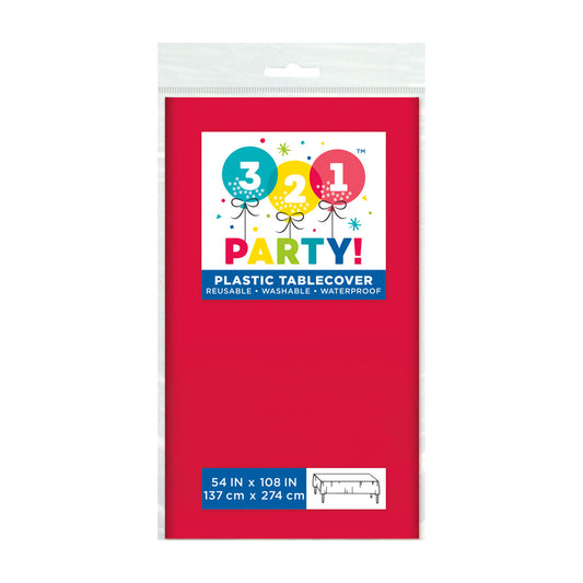 321 Party! Plastic Ruby Red Tablecloth, 54" x 108"