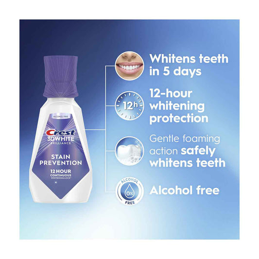 Crest 3D White Brilliance Stain Prevention Mouthwash, Mint, 473 mL
