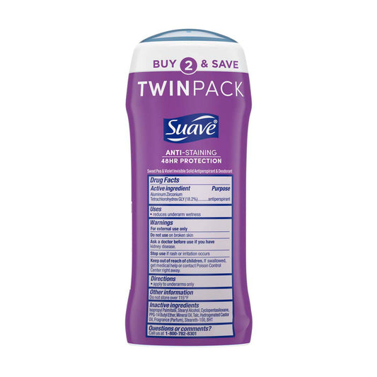 Suave Antiperspirant Deodorant, Sweet Pea, 2.6 oz, 2 pk