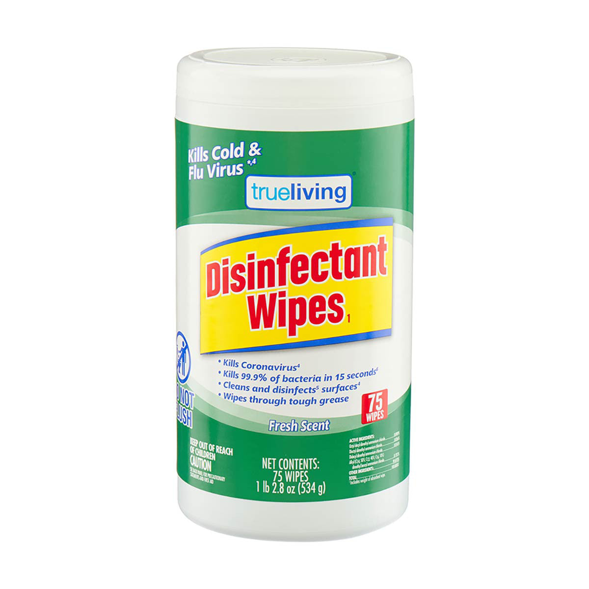 TrueLiving Disinfectant Wipes, Fresh Scent, 75 ct