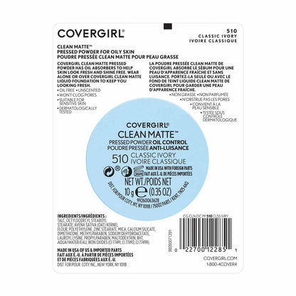 CoverGirl Clean Matte Pressed Powder, 510 Classic Ivory, 0.35 oz