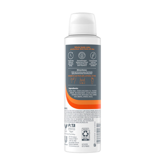 Dove Men+Care Whole Body Deo Aluminum-Free Deodorant Spray Shea Butter + Cedar Suitable from Pits, Privates, to Feet with Vitamin E 4 oz