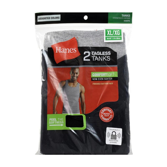 Hanes Men's Tagless Tanks, Ribbed Tank Top Undershirts, Assorted Colors, XL, 2 pk
