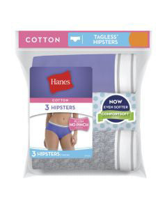 Hanes Women’s Cotton Hipsters Underwear, Size 7, 3 pk