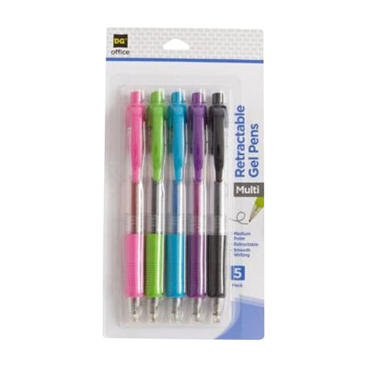 OfficeHub Retractable Gel Pens, Multi Color, 5 pk