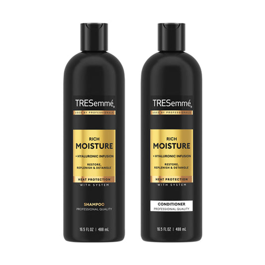 TRESemmé Rich Moisture Heat Protection Shampoo and Conditioner Set, 16.5 fl oz Bottles, 2 ct