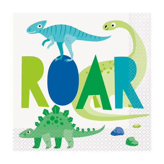 321 Party! Blue & Green Dinosaur Luncheon Napkins, 16 ct