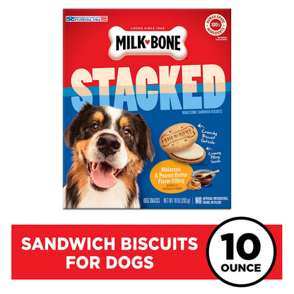 Milk-Bone Stacked Dog Biscuits, Molasses & Peanut Butter Flavor, Naturally & Artificially Flavored, 10 oz