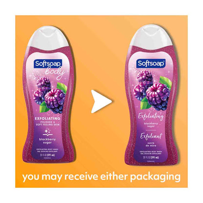 Softsoap Body Blackberry Sugar Exfoliating Body Wash, 20 oz