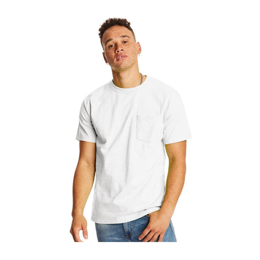 Hane's Men's Short Sleeve Pocket Tee - White, M