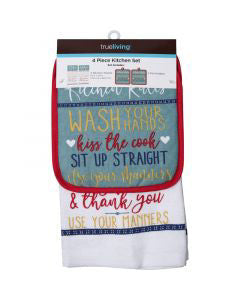 True Living 4-Piece Kitchen Towels and Pot Holders Set, Assorted