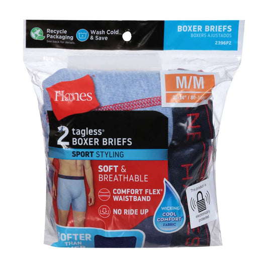 Hanes Men's Sport Styling Tagless Boxer Briefs, Medium, 2 pk