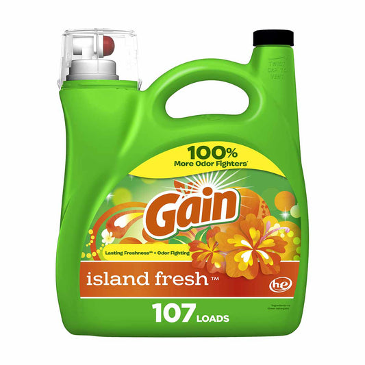 Gain Liquid Laundry Detergent, Island Fresh Scent, 154 fl oz, 107 loads, Freshness + Odor Fighting, Laundry Detergent Liquid Soap, HE compatible