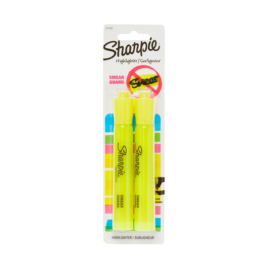 Sharpie Smear Guard Highlighter, Yellow, 2 Count