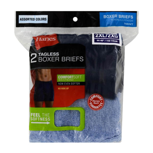 Hanes Men's Tagless Boxer Briefs ComfortSoft Waistband, Assorted Colors, 2XL, 2 pk