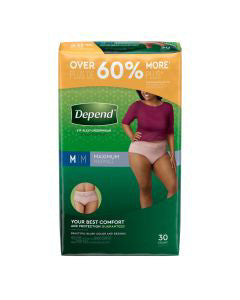 Depend FIT-FLEX Incontinence Underwear for Women, Maximum Absorbency, M, Blush, 30 ct