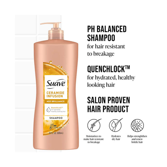 Suave Age Brilliance Ceramide Infusion Shampoo, 28 oz