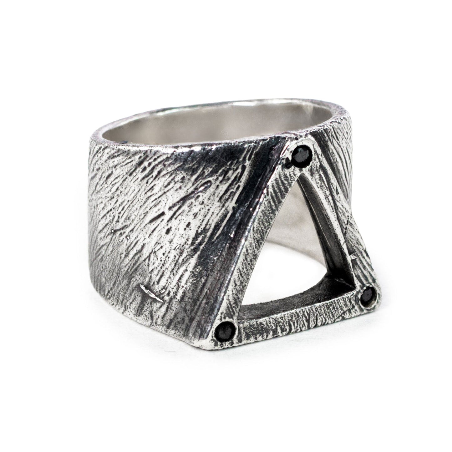 Triangle Ring with Black Diamond